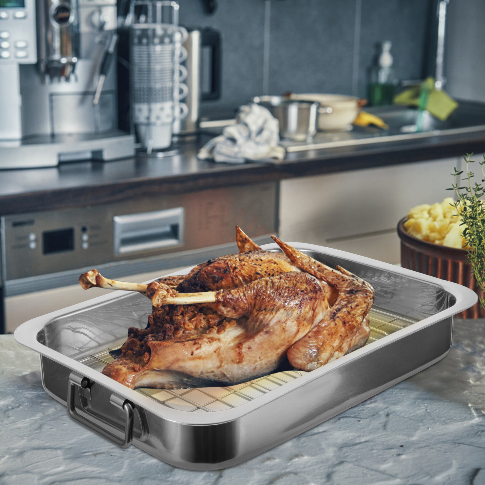 1Set Rectangular Baking Tray w - Kitchen Baking Tray Rack ulasan dan harga