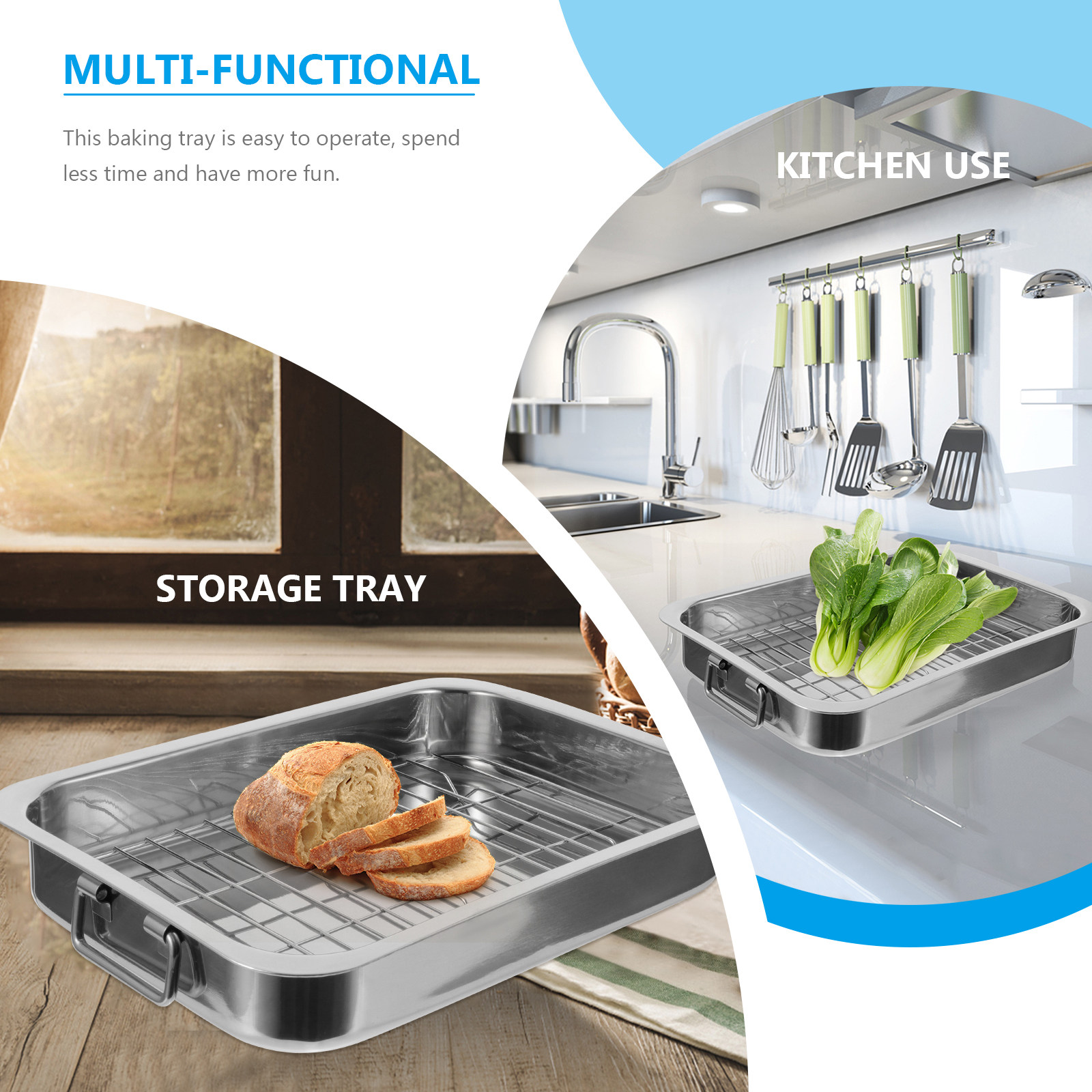 1Set Rectangular Baking Tray w - Kitchen Baking Tray Rack ulasan dan harga