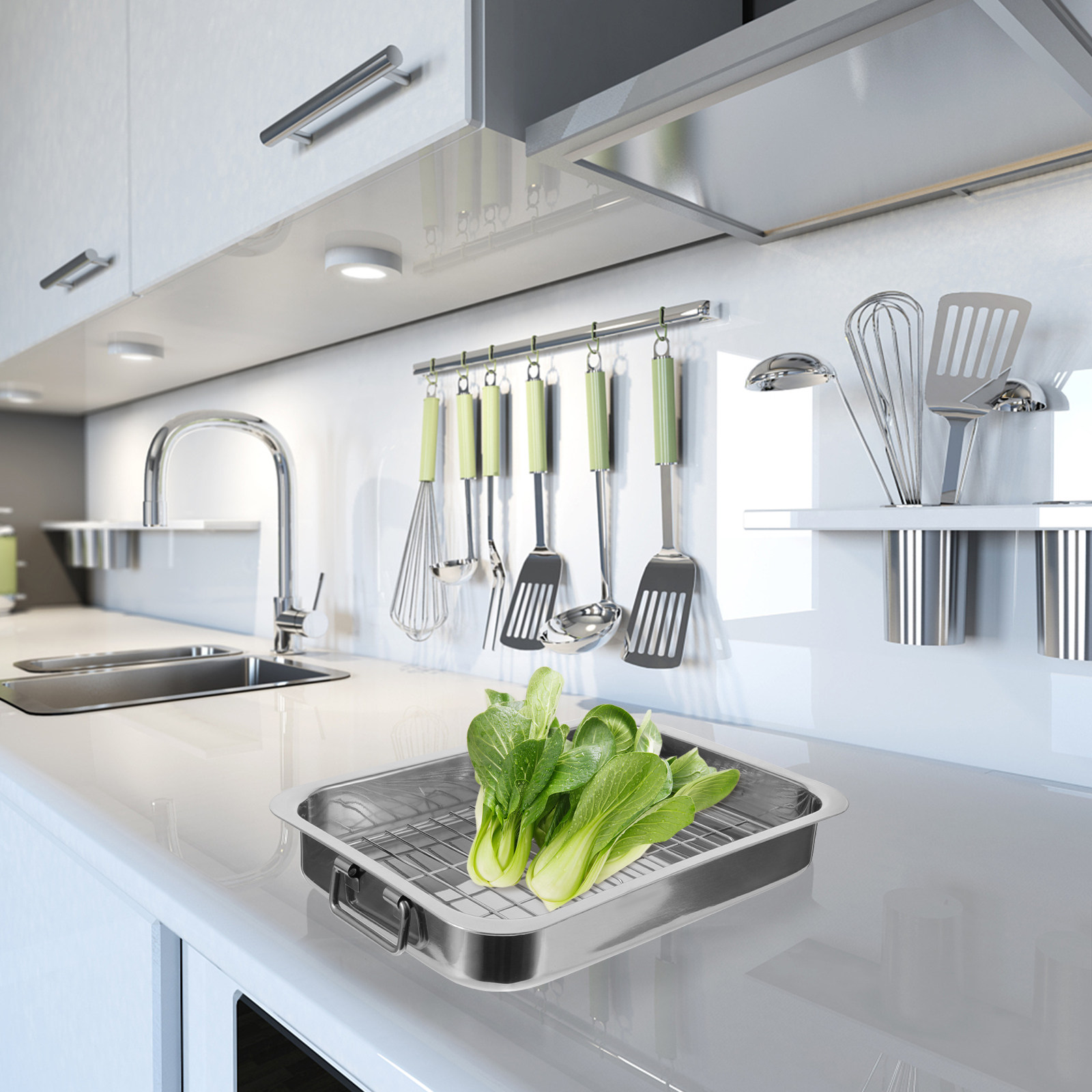 1Set Rectangular Baking Tray w - Kitchen Baking Tray Rack ulasan dan harga